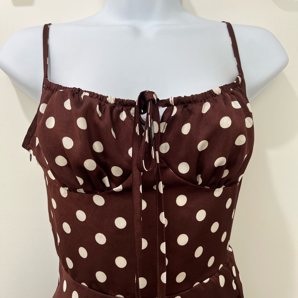 Source Unknown Brown Polka Dot Maxi Dress